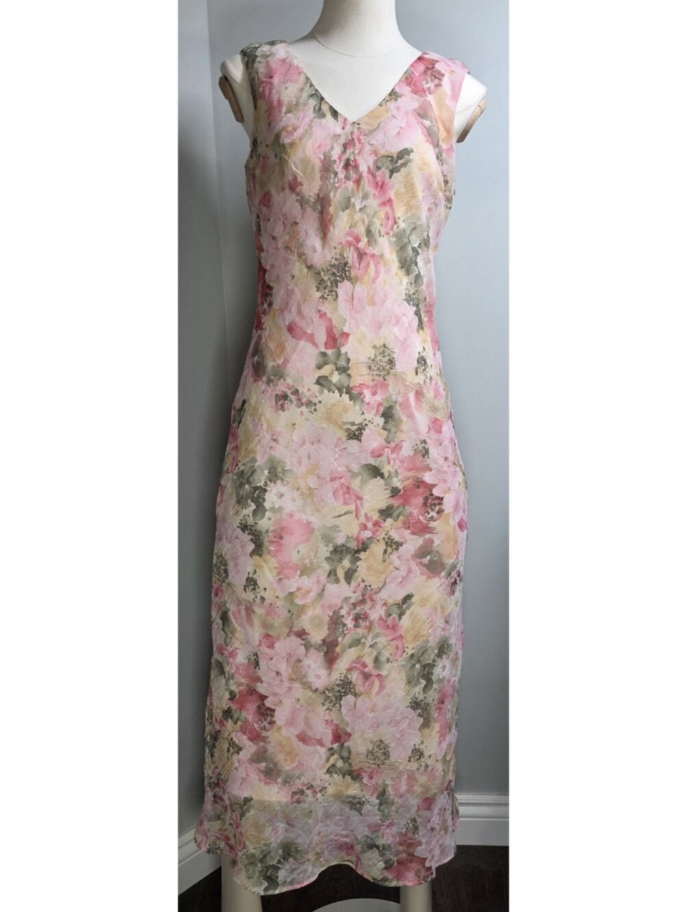 Vintage Coldwater Creek Pink Floral Printed Organza Sleeveless Long Maxi Dress